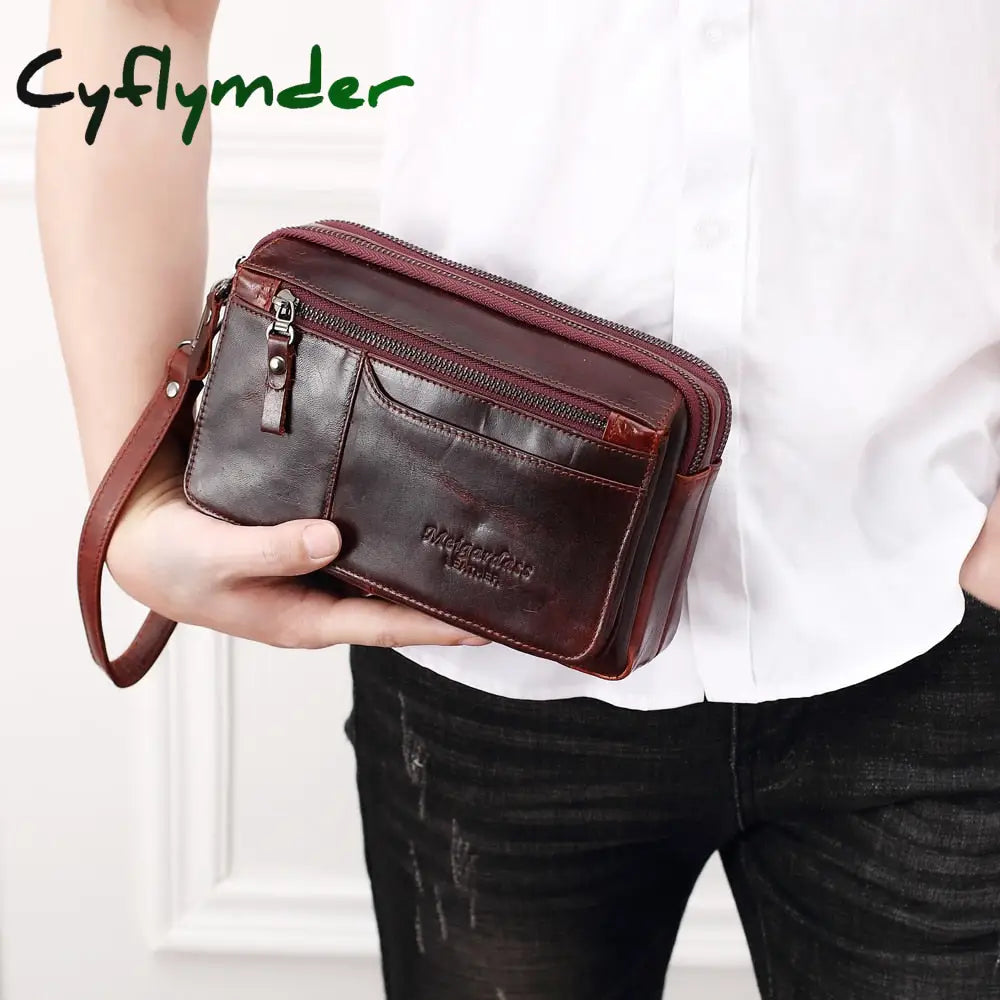 Cyflymder Men’s Clutch Bags For Men Genuine Leather Handbag Male Long Money Wallets Mobile Phone