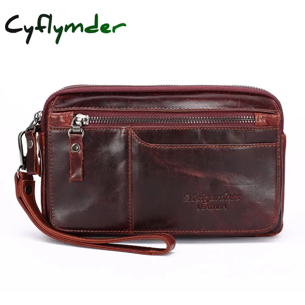 Cyflymder Men’s Clutch Bags For Men Genuine Leather Handbag Male Long Money Wallets Mobile Phone