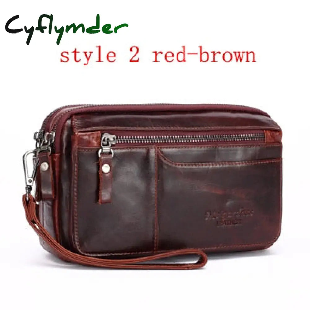 Cyflymder Men’s Clutch Bags For Men Genuine Leather Handbag Male Long Money Wallets Mobile Phone