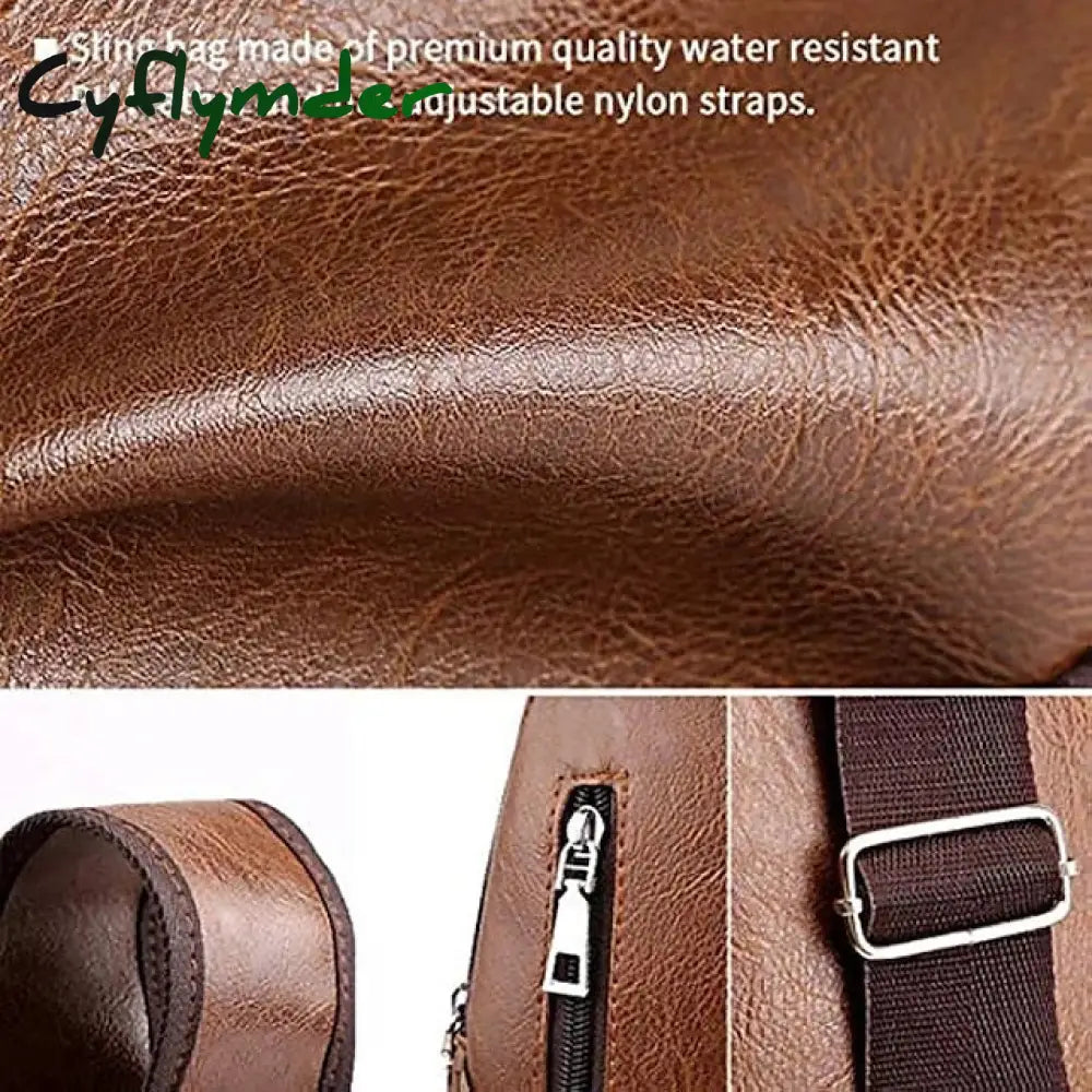 Cyflymder Men’s Crossbody Bag Shoulder Chest Leather Outdoor Daily Holiday Zipper Large Capacity