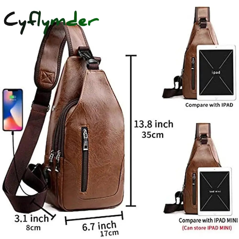 Cyflymder Men’s Crossbody Bag Shoulder Chest Leather Outdoor Daily Holiday Zipper Large Capacity