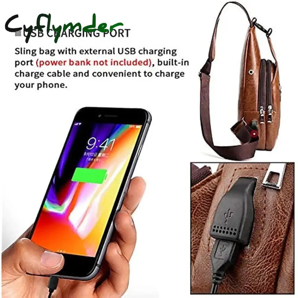Cyflymder Men’s Crossbody Bag Shoulder Chest Leather Outdoor Daily Holiday Zipper Large Capacity
