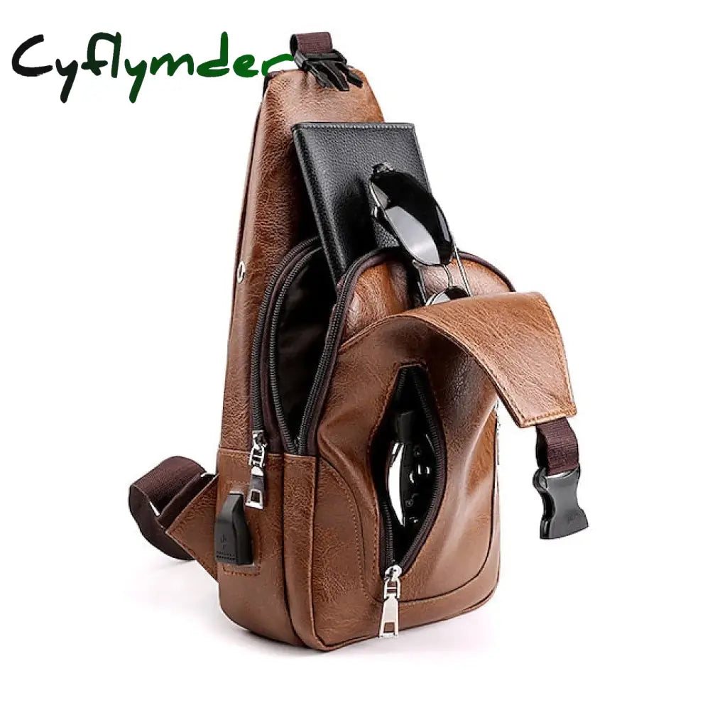 Cyflymder Men’s Crossbody Bag Shoulder Chest Leather Outdoor Daily Holiday Zipper Large Capacity