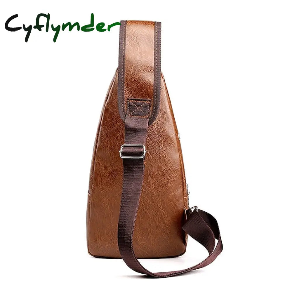 Cyflymder Men’s Crossbody Bag Shoulder Chest Leather Outdoor Daily Holiday Zipper Large Capacity
