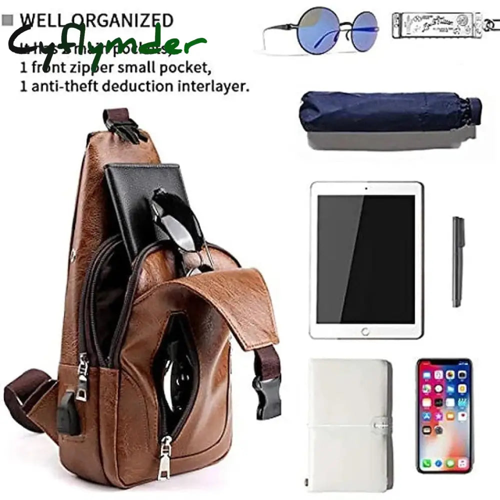 Cyflymder Men’s Crossbody Bag Shoulder Chest Leather Outdoor Daily Holiday Zipper Large Capacity