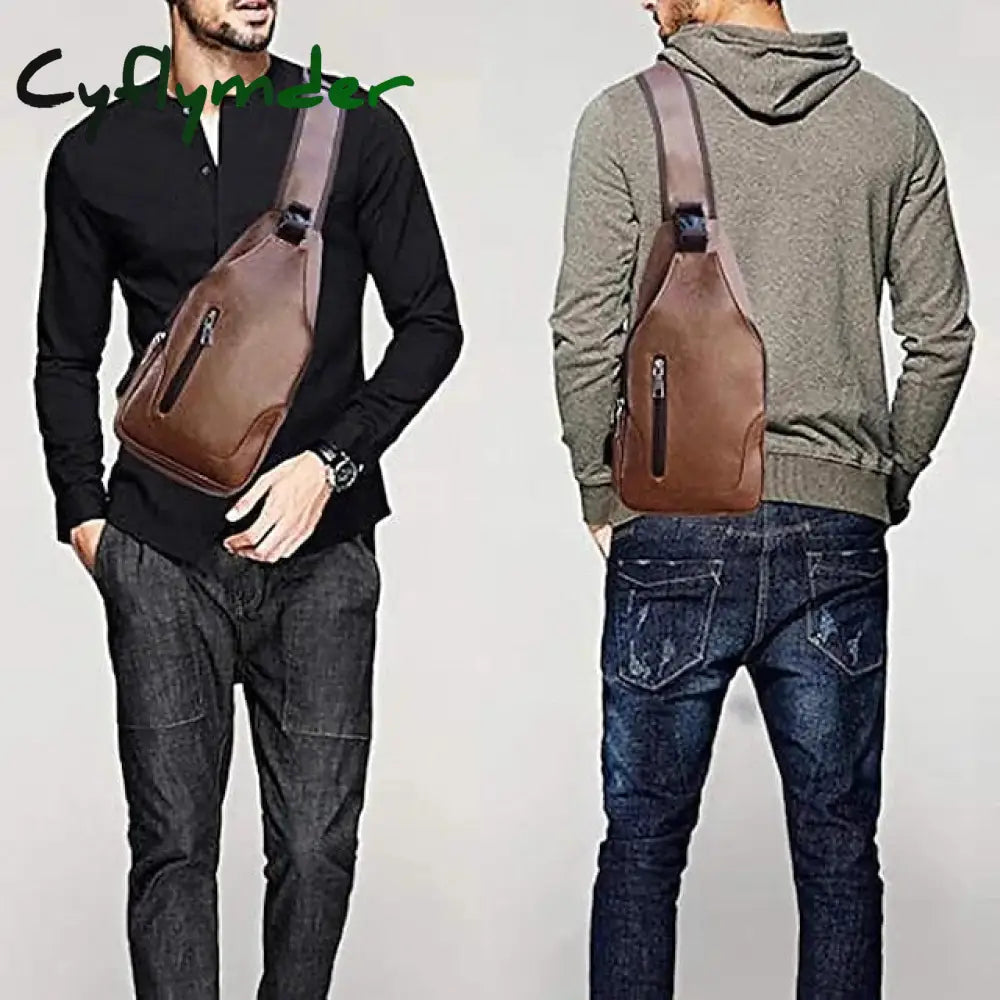 Cyflymder Men’s Crossbody Bag Shoulder Chest Leather Outdoor Daily Holiday Zipper Large Capacity