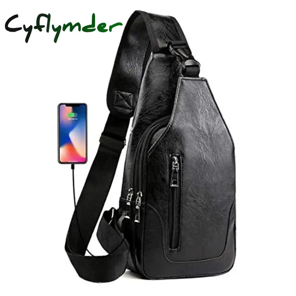 Cyflymder Men’s Crossbody Bag Shoulder Chest Leather Outdoor Daily Holiday Zipper Large Capacity