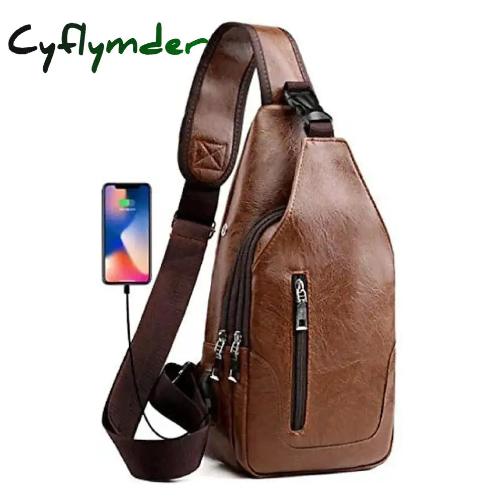 Cyflymder Men’s Crossbody Bag Shoulder Chest Leather Outdoor Daily Holiday Zipper Large Capacity