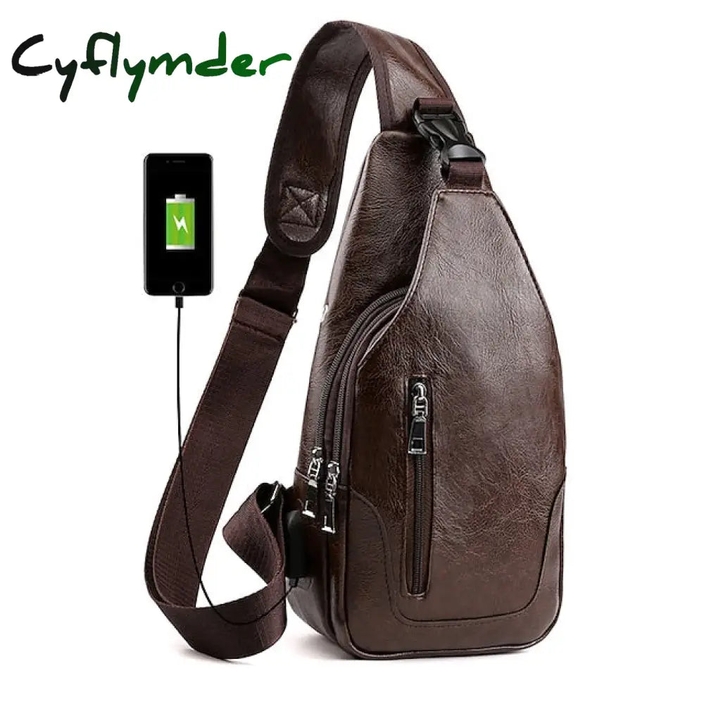 Cyflymder Men’s Crossbody Bag Shoulder Chest Leather Outdoor Daily Holiday Zipper Large Capacity