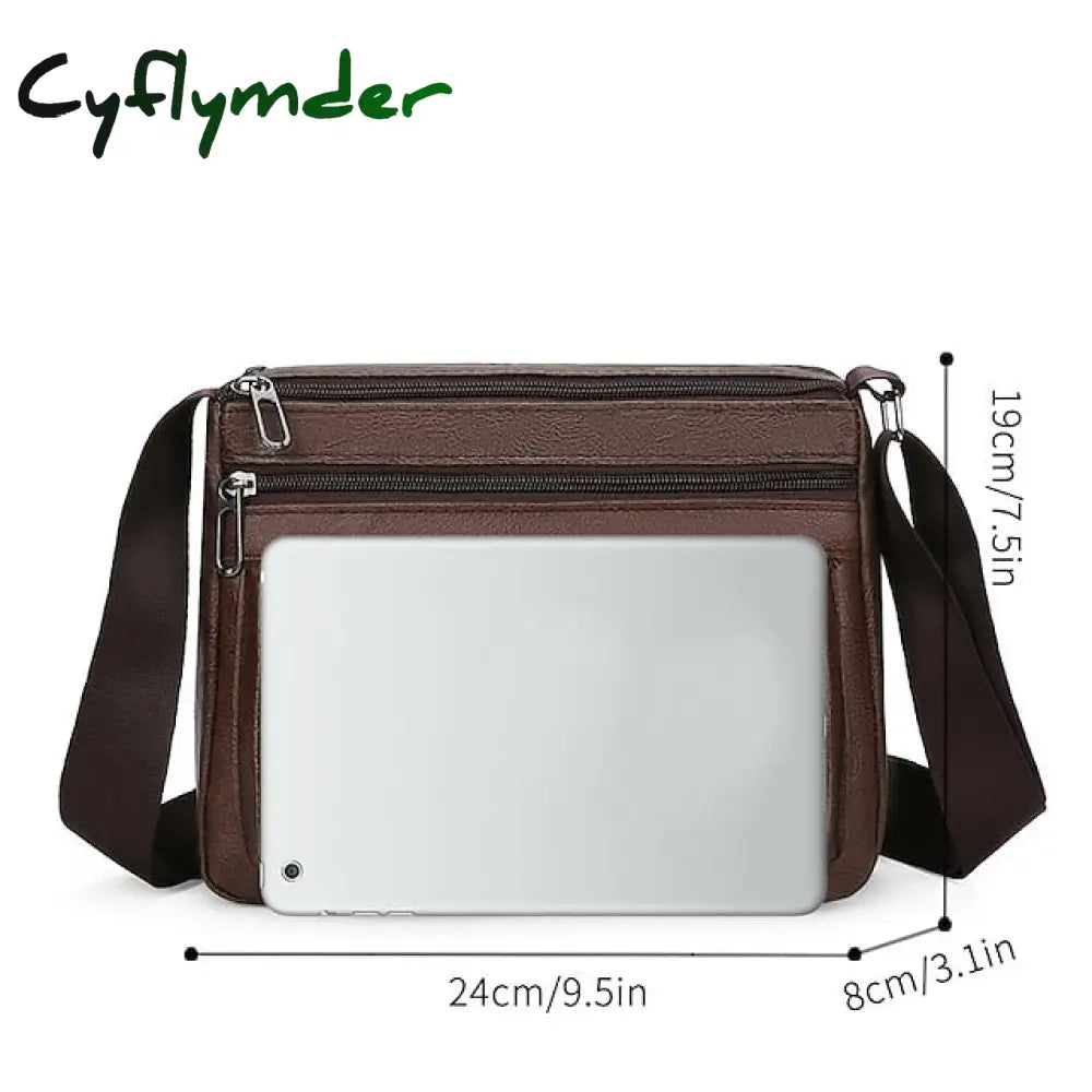 Cyflymder Men’s Crossbody Bag Shoulder Messenger Pu Leather Daily Holiday Zipper Adjustable Large