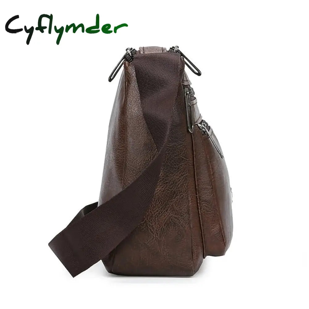 Cyflymder Men’s Crossbody Bag Shoulder Messenger Pu Leather Daily Holiday Zipper Adjustable Large