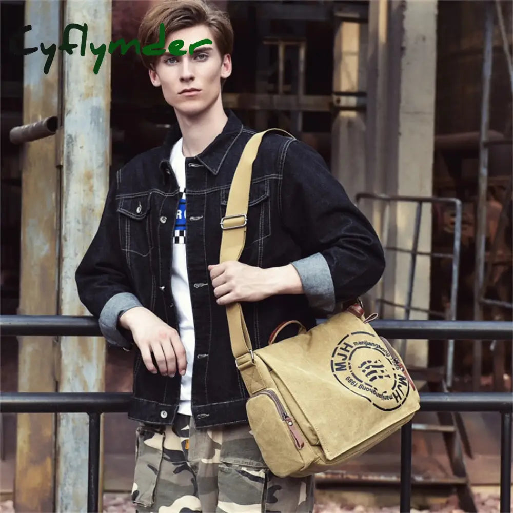 Cyflymder Men’s Fashion Canvas Shoulder Bags Business Travel Crossbody Men Messenger Briefcase