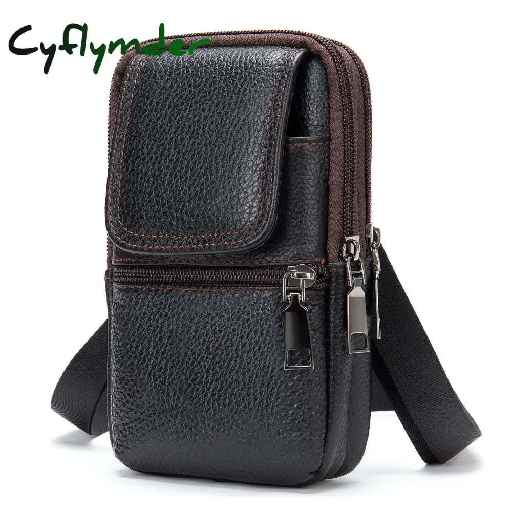 Cyflymder Men’s Genuine Leather Mobile Phone Bag Belt Pockets Fanny Packs Mini Waist For Men