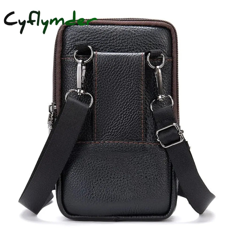Cyflymder Men’s Genuine Leather Mobile Phone Bag Belt Shoulder Crossbody