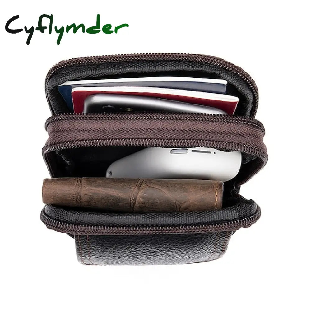 Cyflymder Men’s Genuine Leather Mobile Phone Bag Belt Shoulder Crossbody