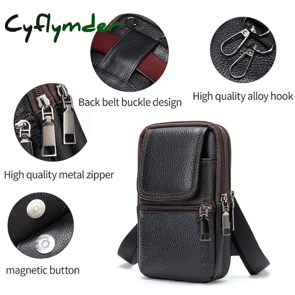 Cyflymder Men’s Genuine Leather Mobile Phone Bag Belt Shoulder Crossbody
