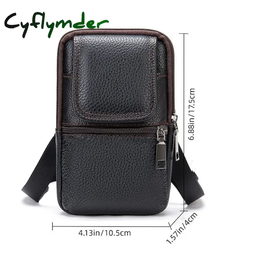 Cyflymder Men’s Genuine Leather Mobile Phone Bag Belt Shoulder Crossbody