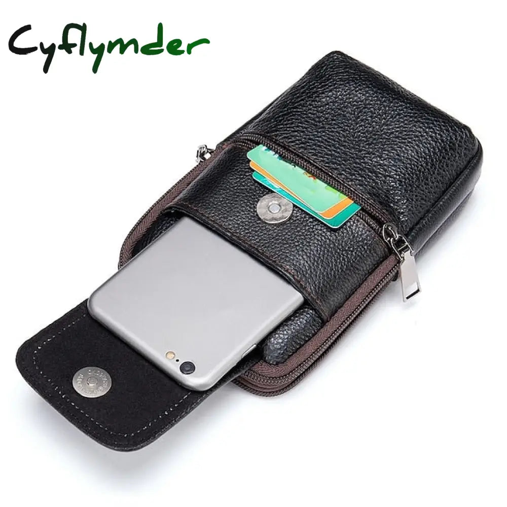 Cyflymder Men’s Genuine Leather Mobile Phone Bag Belt Shoulder Crossbody