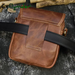 Cyflymder Men’s Genuine Leather Waist Bag 2 Use Wow Small Messenger Cowhide Fanny Pack Real