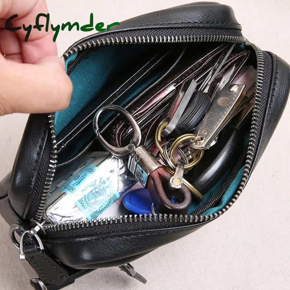 Cyflymder Mens Leather Handbag Mens Long Wallet Trend Head Soft Large-Capacity Mobile Phone Bag