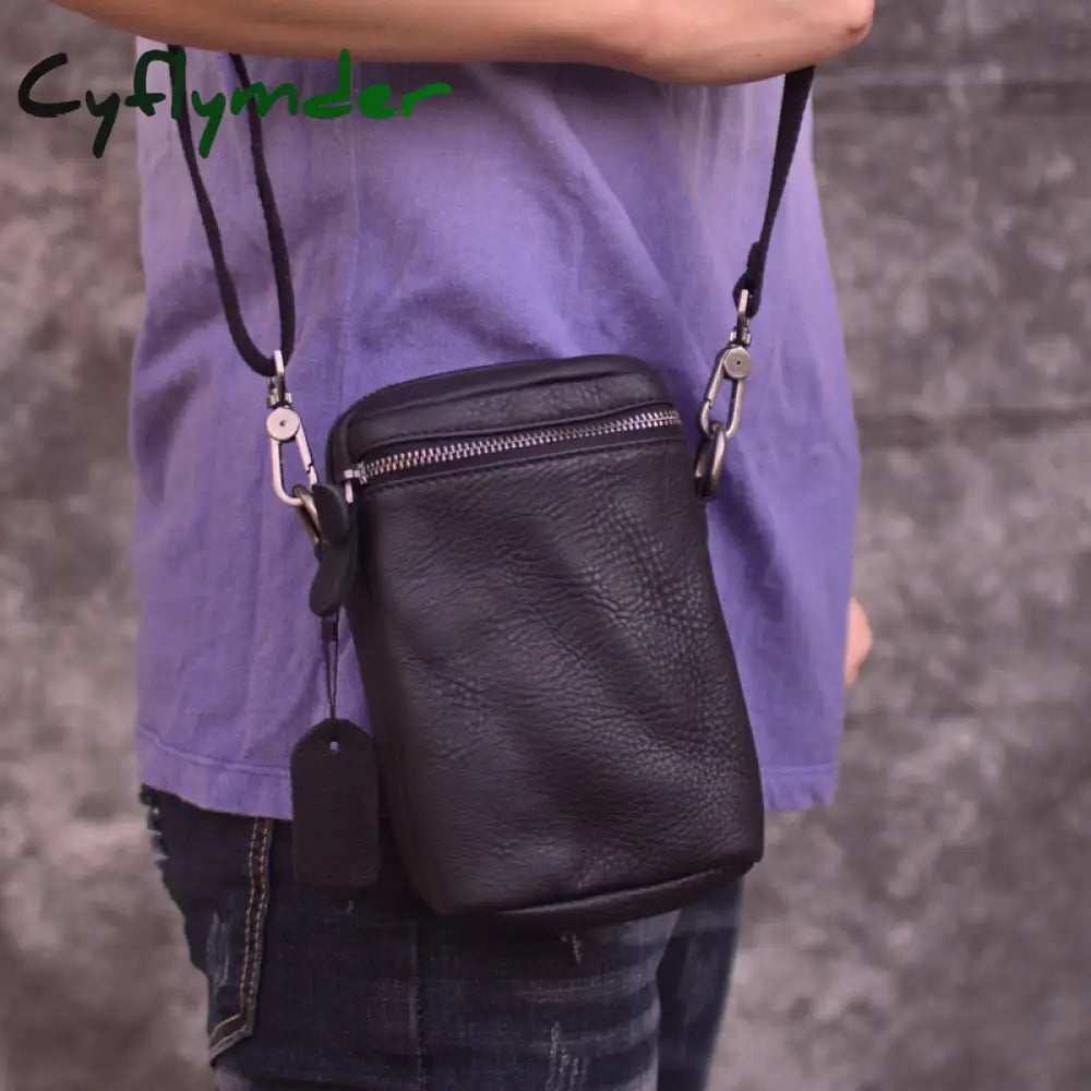 Cyflymder Men’s Leather Slant Bag Men’s Street Shoulder Fashion Mobile Phone Cowhide Casual