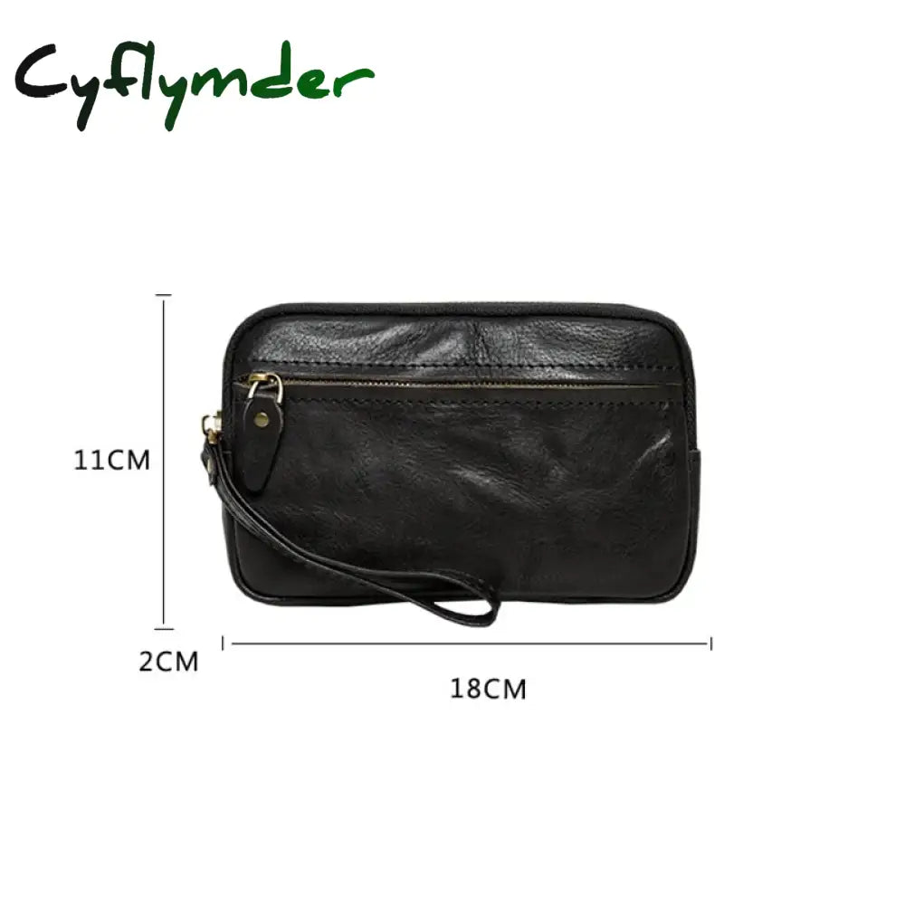 Cyflymder Men’s Leather Wallet Handmade Retro Multifunctional Cowhide Zipper Clutch Trendy