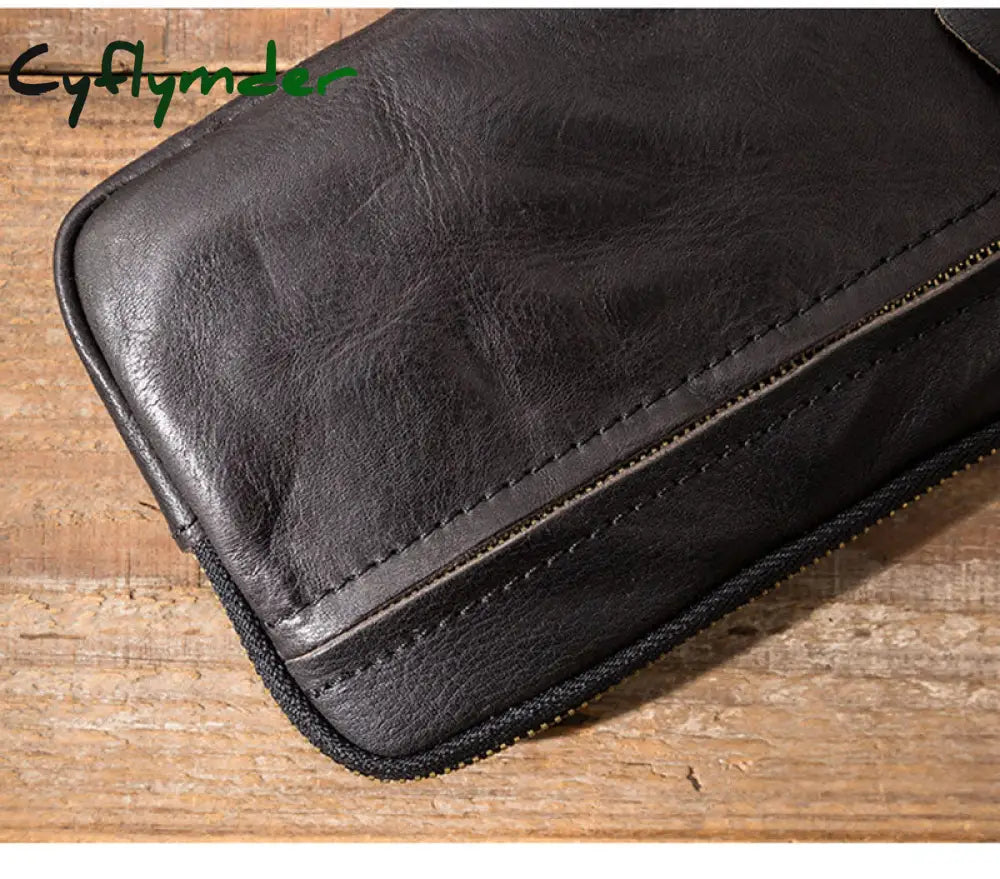 Cyflymder Men’s Leather Wallet Handmade Retro Multifunctional Cowhide Zipper Clutch Trendy