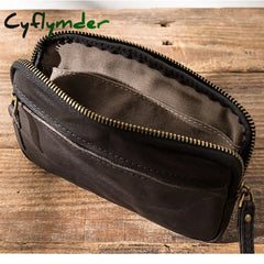 Cyflymder Men’s Leather Wallet Handmade Retro Multifunctional Cowhide Zipper Clutch Trendy