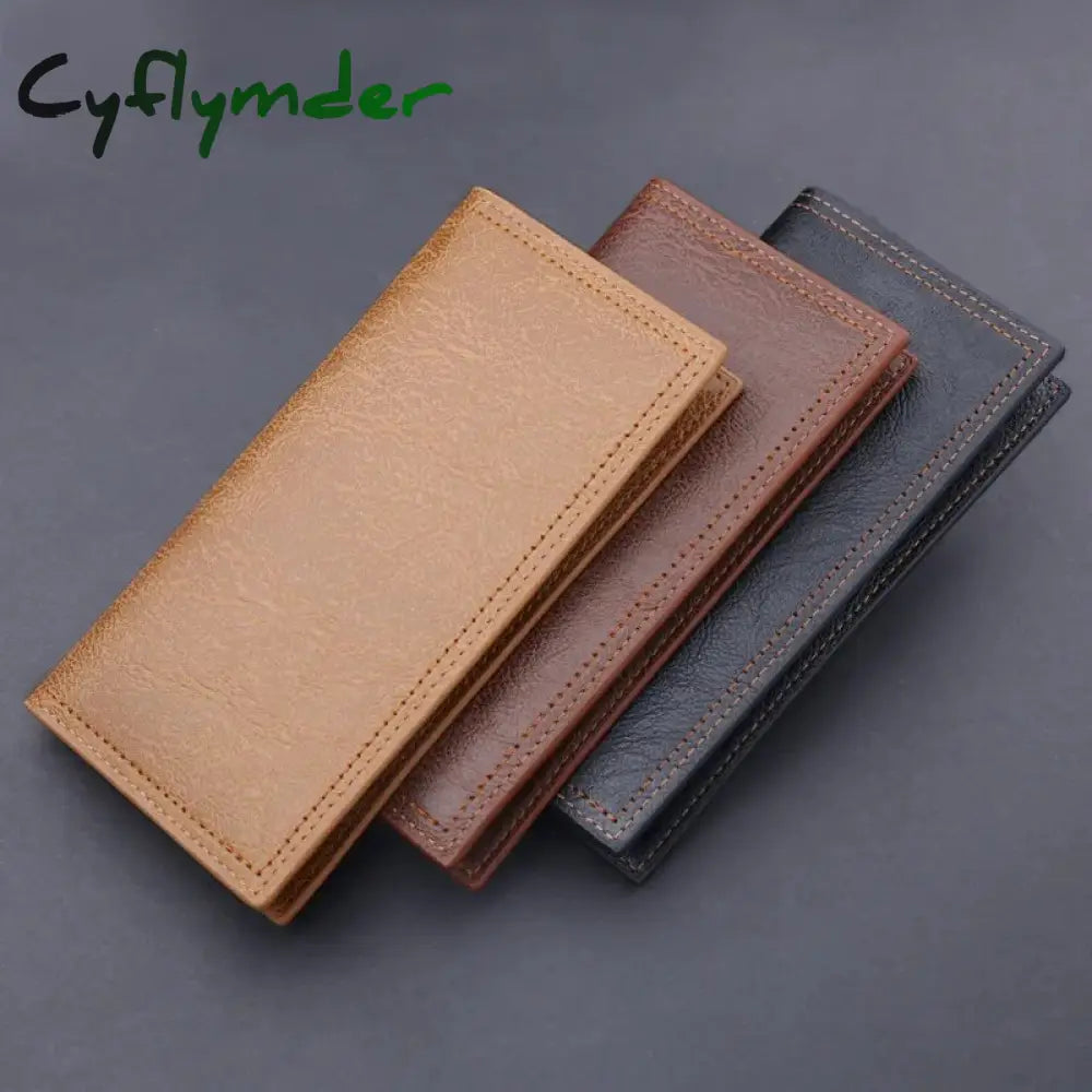 Cyflymder Men’s Long Thin Slim Wallets Vintage Pu Leather Male Credit Card Holder Brown Money