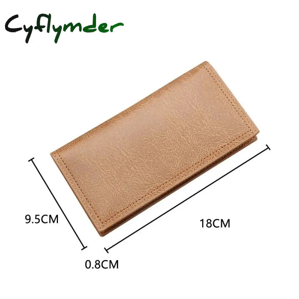 Cyflymder Men’s Long Thin Slim Wallets Vintage Pu Leather Male Credit Card Holder Brown Money