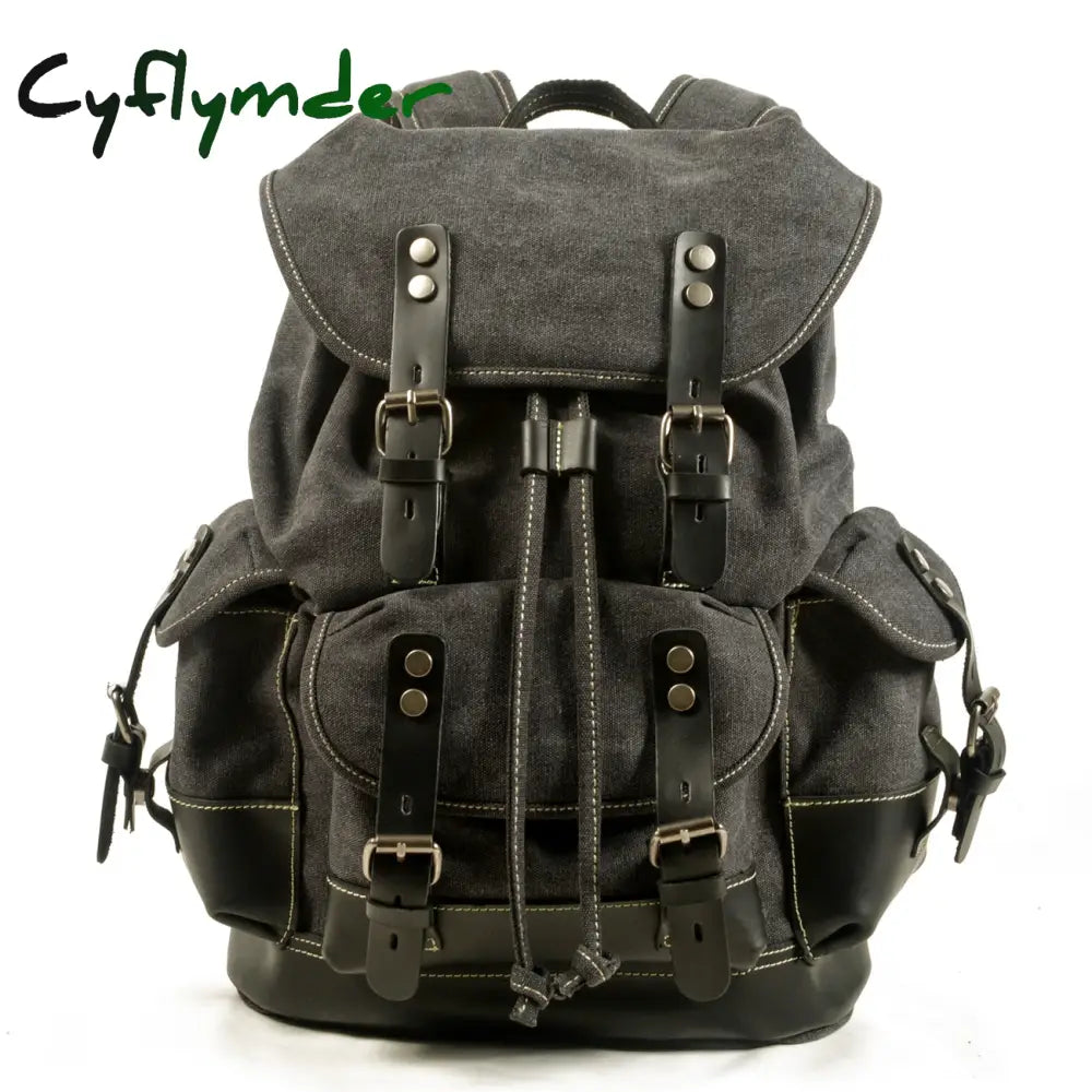 Cyflymder Men’s Outdoor Shoulder Casual Student Bag Large Capacity Travel Backpack Canvas Leather