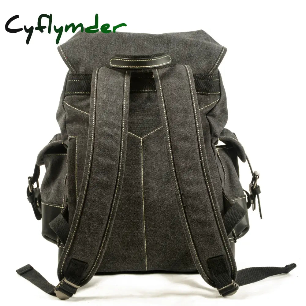 Cyflymder Men’s Outdoor Shoulder Casual Student Bag Large Capacity Travel Backpack Canvas Leather