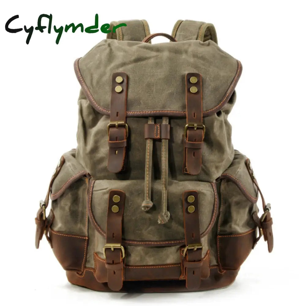 Cyflymder Men’s Outdoor Shoulder Casual Student Bag Large Capacity Travel Backpack Canvas Leather