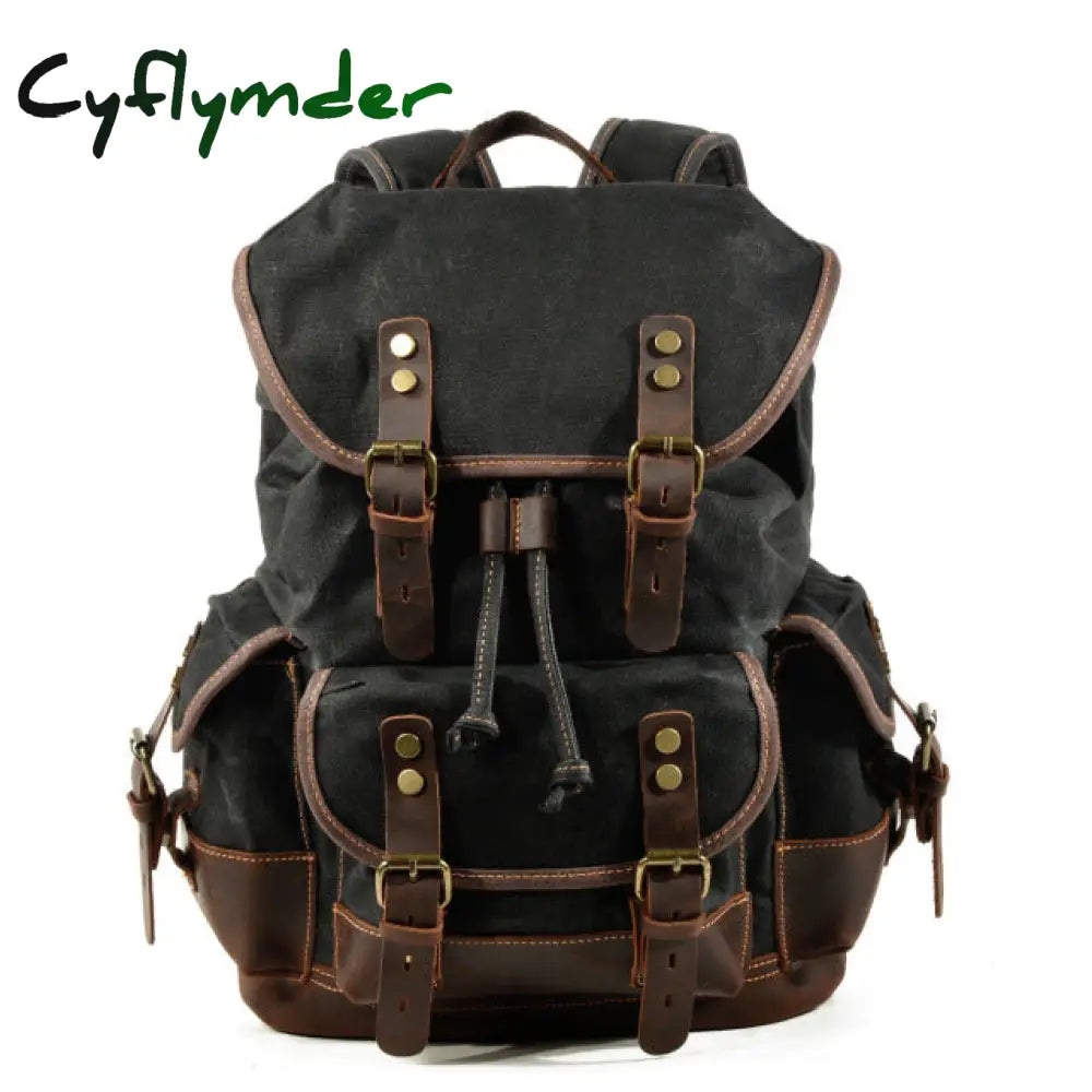 Cyflymder Men’s Outdoor Shoulder Casual Student Bag Large Capacity Travel Backpack Canvas Leather