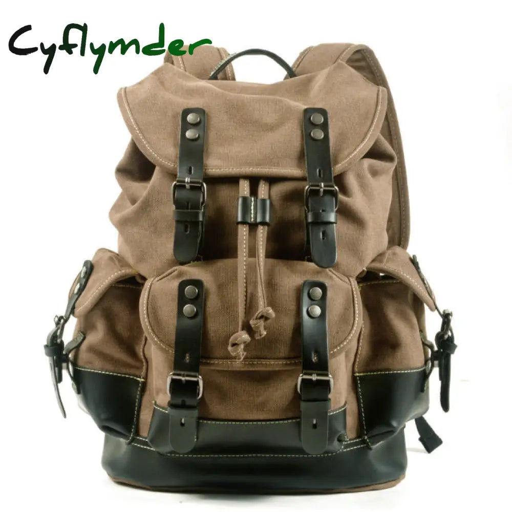 Cyflymder Men’s Outdoor Shoulder Casual Student Bag Large Capacity Travel Backpack Canvas Leather