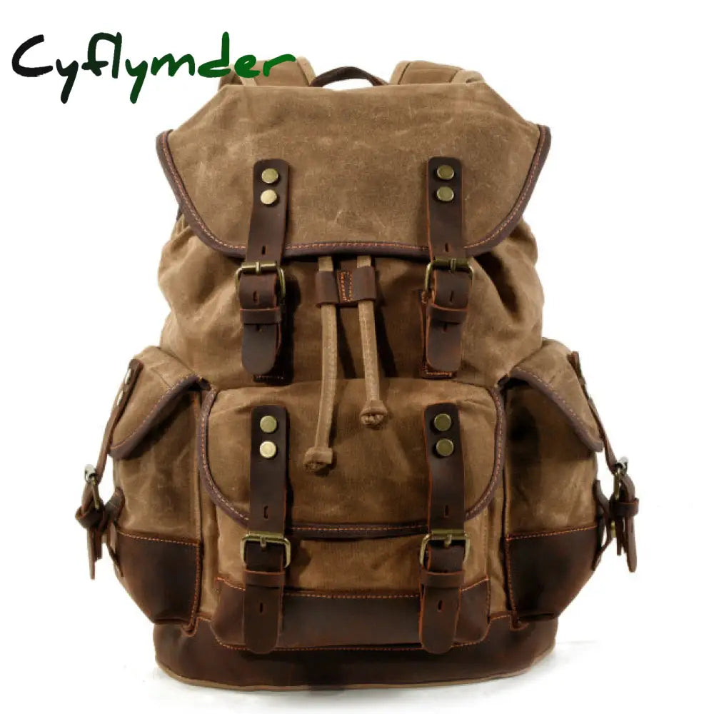 Cyflymder Men’s Outdoor Shoulder Casual Student Bag Large Capacity Travel Backpack Canvas Leather