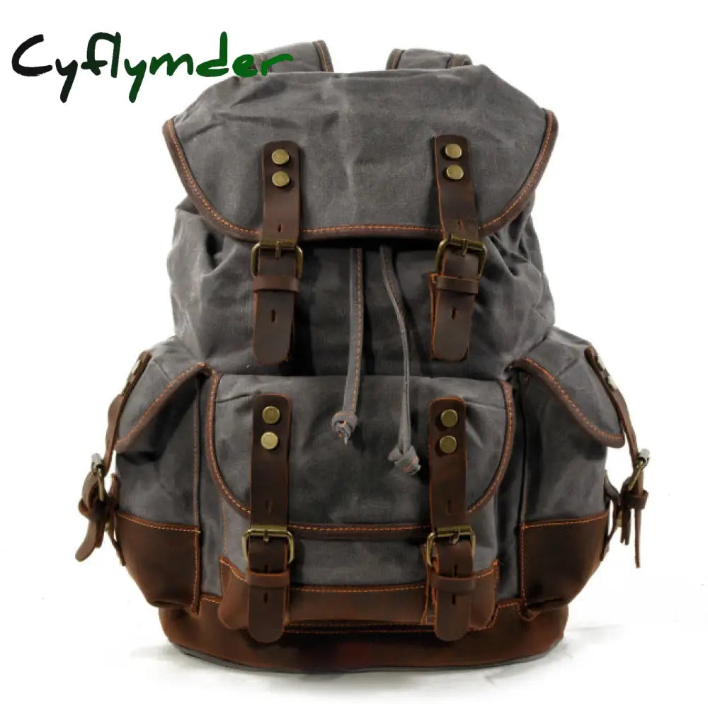 Cyflymder Men’s Outdoor Shoulder Casual Student Bag Large Capacity Travel Backpack Canvas Leather