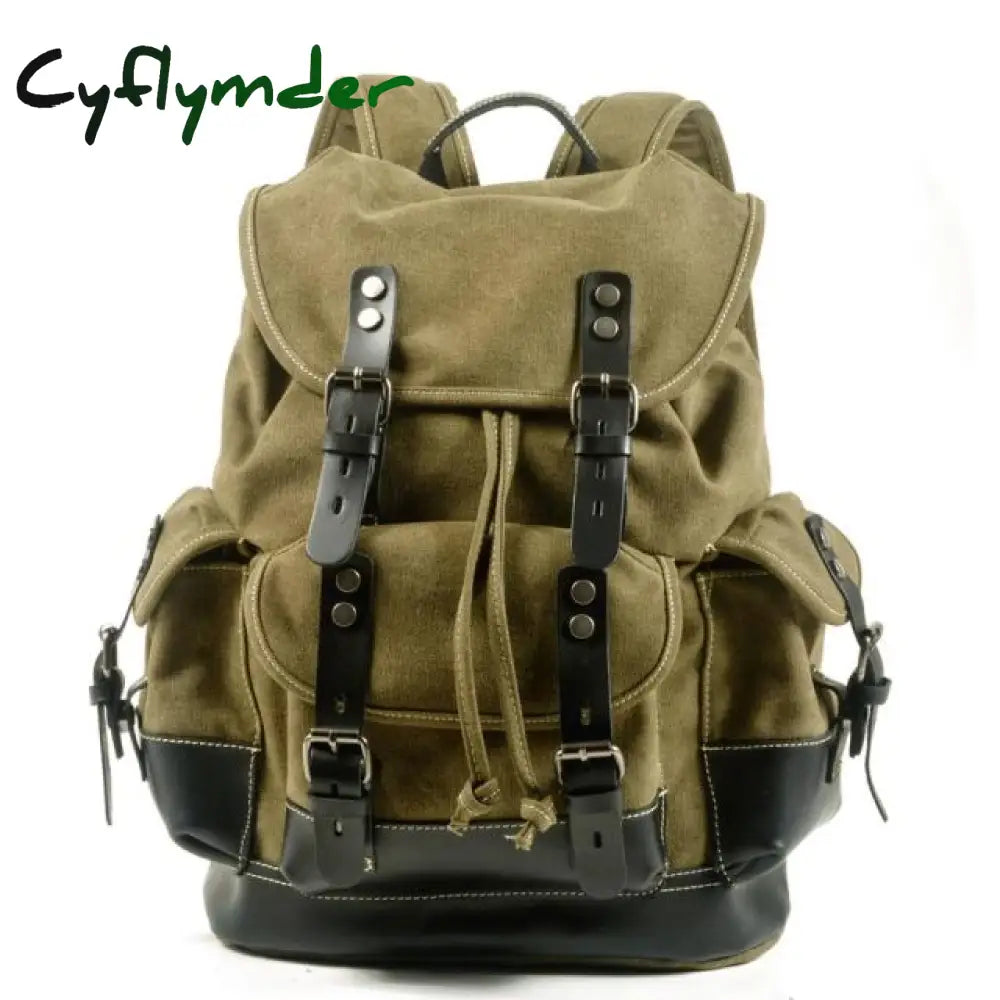 Cyflymder Men’s Outdoor Shoulder Casual Student Bag Large Capacity Travel Backpack Canvas Leather