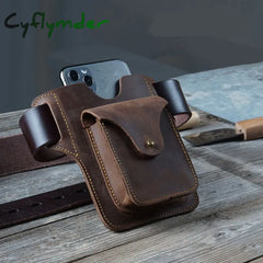 Cyflymder Men’s Portable Sports Running Mobile Phone Storage Belt Bag Genuine Leather Crazy Horse