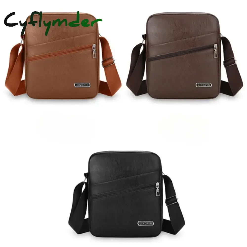 Cyflymder Men‘s PU Shoulder Bag Messenger Bag Casual Waterproof Nylon Zipper Pocket Handbag Fashion Tote Travel Male