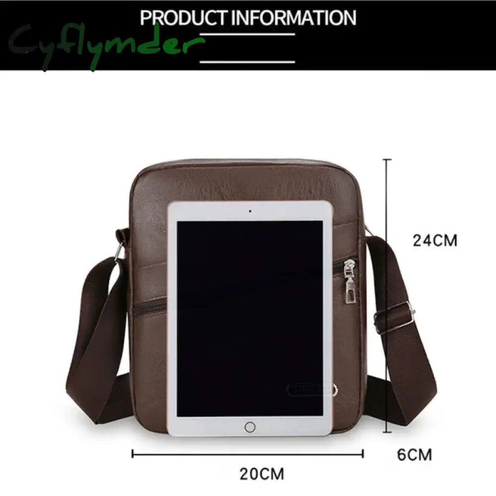 Cyflymder Men‘s PU Shoulder Bag Messenger Bag Casual Waterproof Nylon Zipper Pocket Handbag Fashion Tote Travel Male