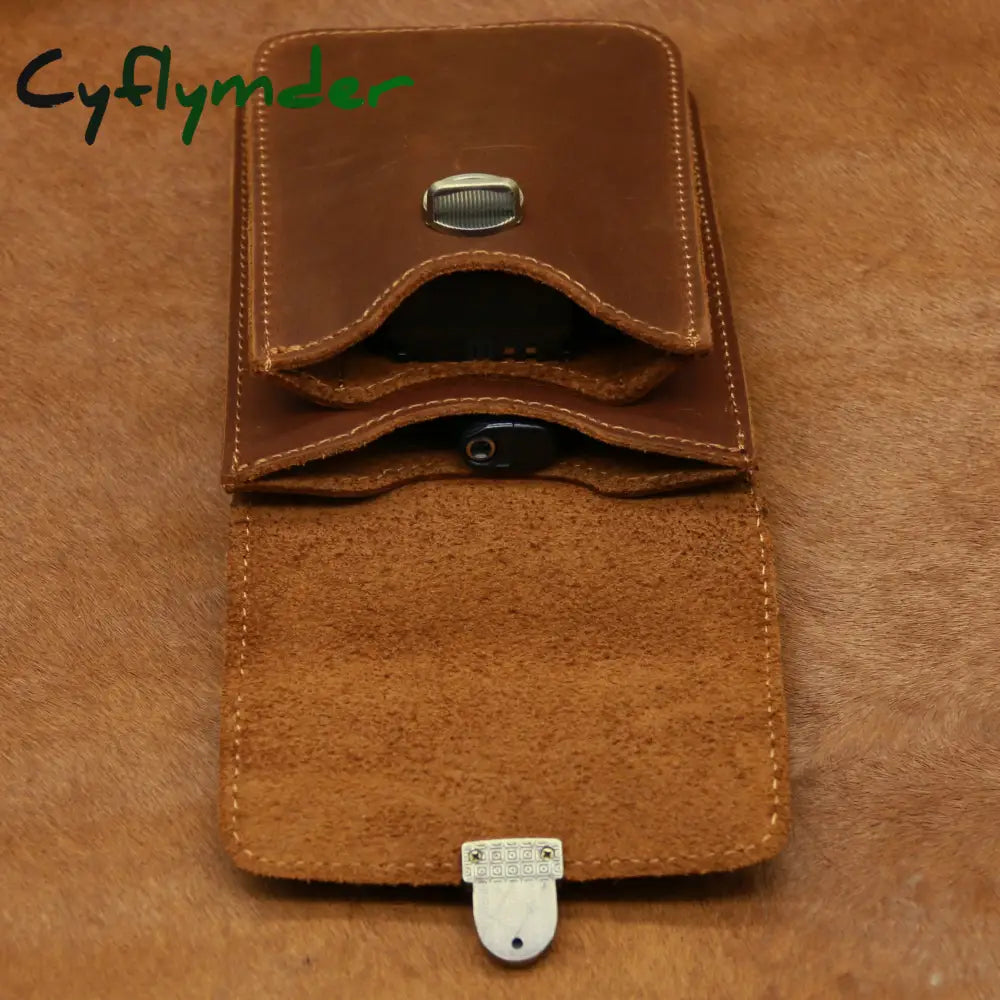 Cyflymder Men’s Waist Pack Genuine Leather Pouch Bag For Men Fanny Cow Mini Phone Vintage Big