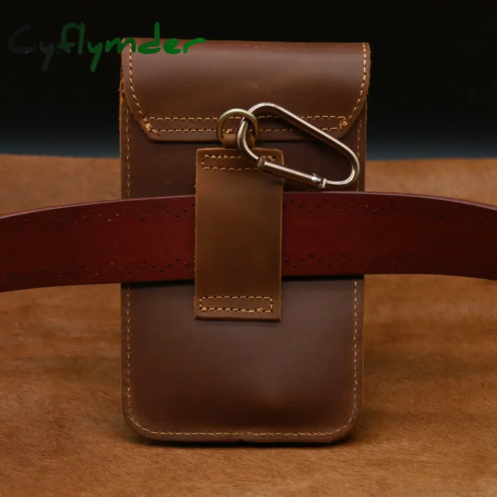 Cyflymder Men’s Waist Pack Genuine Leather Pouch Bag For Men Fanny Cow Mini Phone Vintage Big