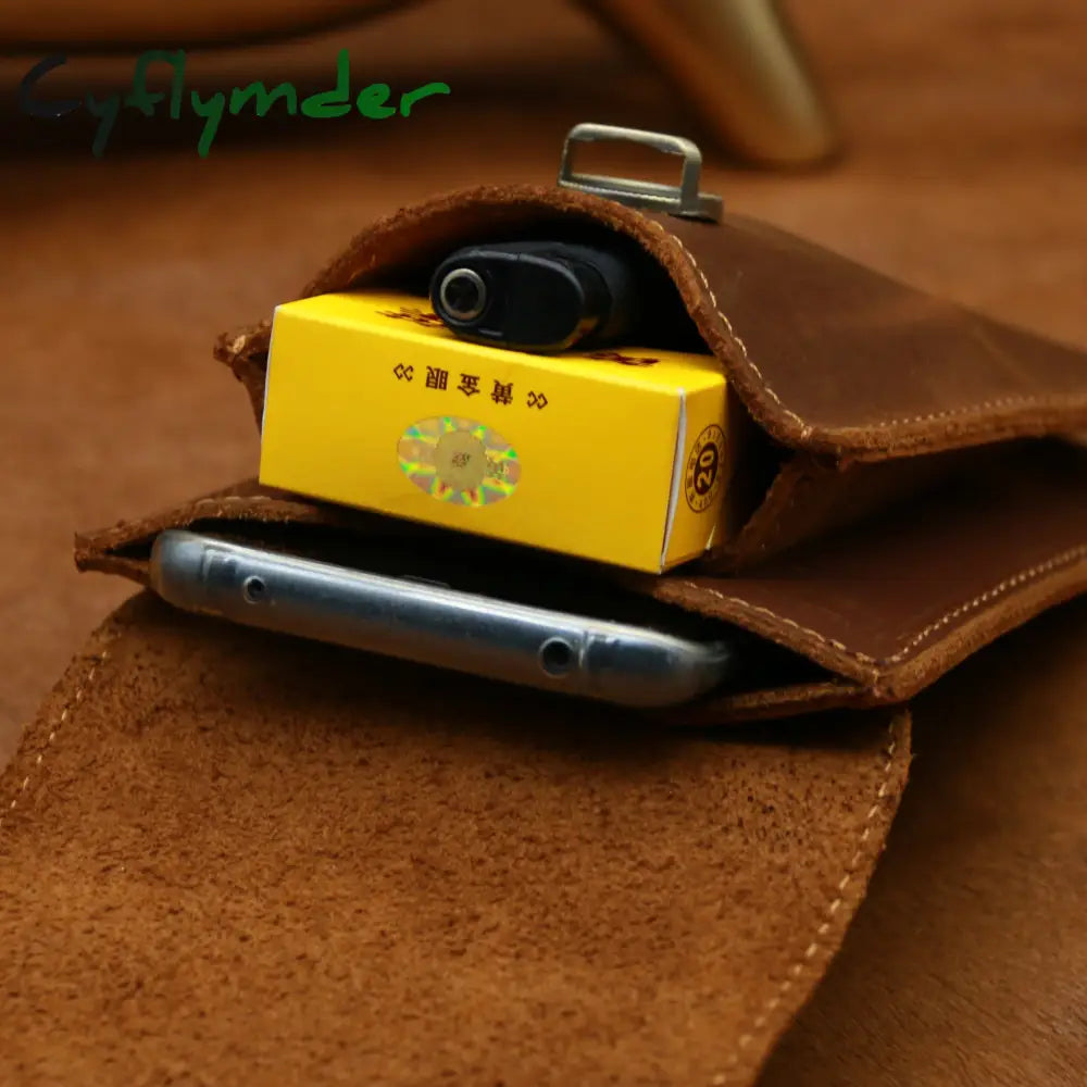 Cyflymder Men’s Waist Pack Genuine Leather Pouch Bag For Men Fanny Cow Mini Phone Vintage Big