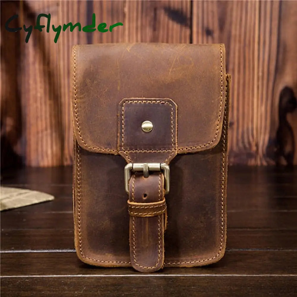 Cyflymder Men’s Waist Pack Genuine Leather Pouch Bag For Men Fanny Cow Mini Phone Vintage Big