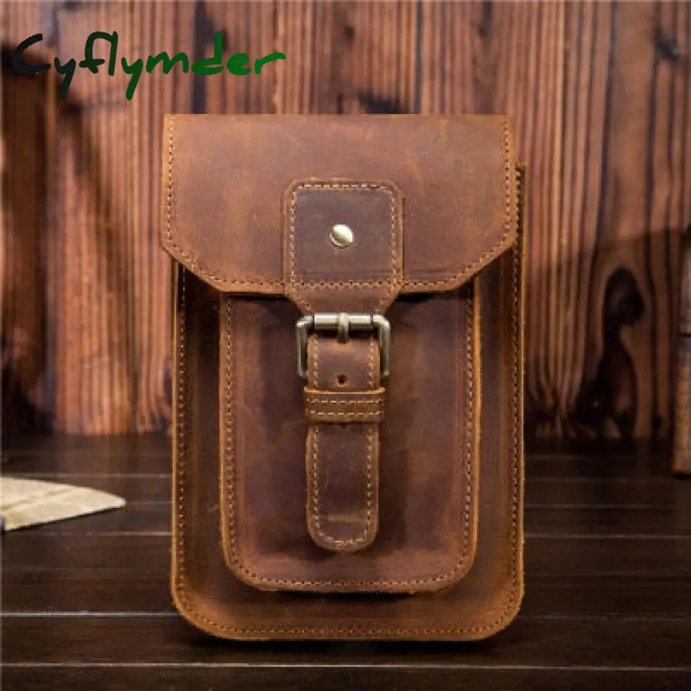 Cyflymder Men’s Waist Pack Genuine Leather Pouch Bag For Men Fanny Cow Mini Phone Vintage Big