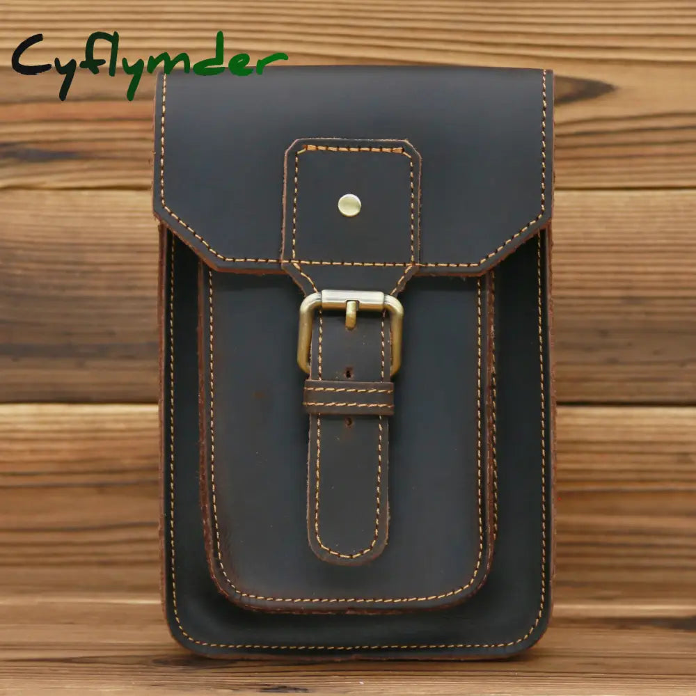 Cyflymder Men’s Waist Pack Genuine Leather Pouch Bag For Men Fanny Cow Mini Phone Vintage Big