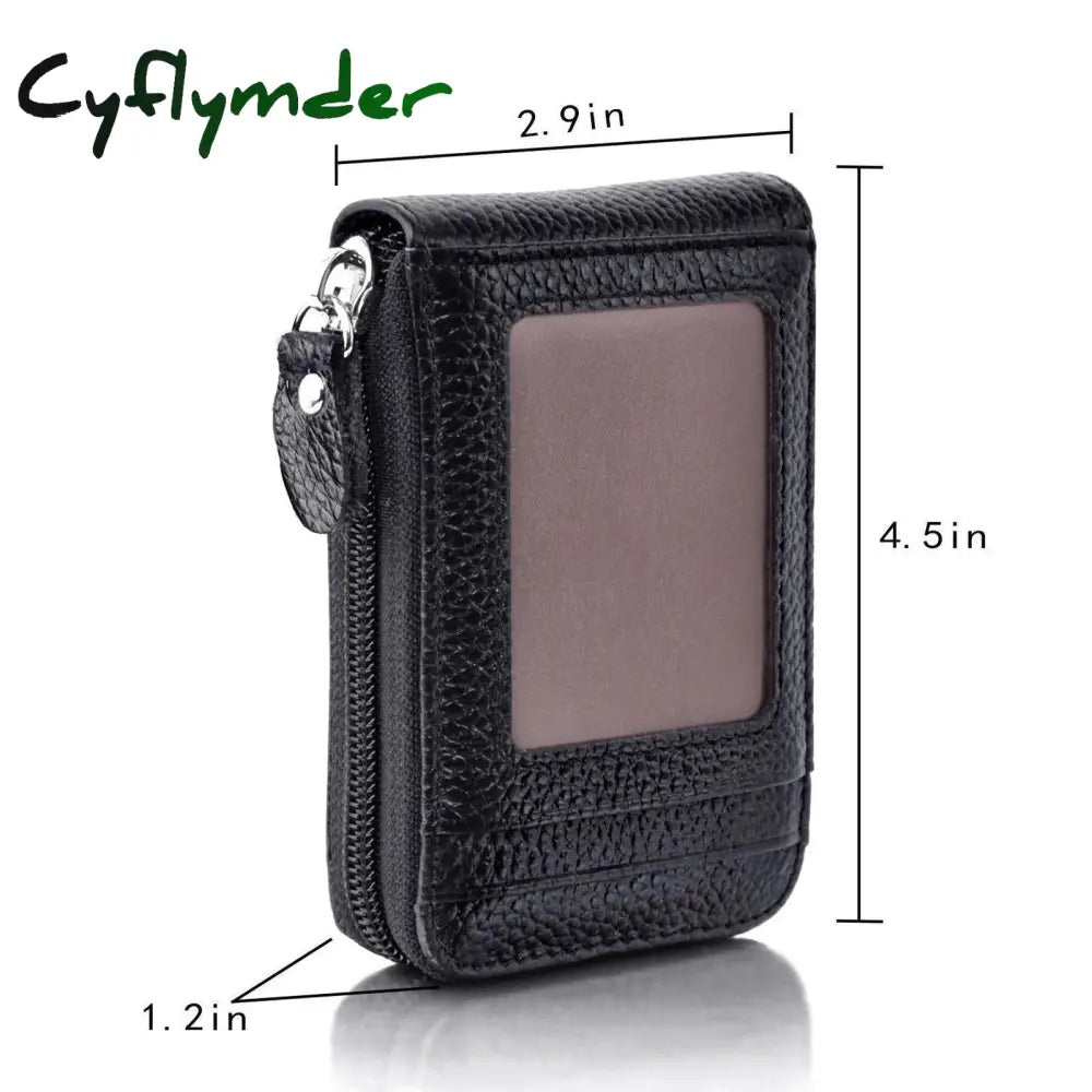 Cyflymder Men’s Wallet Genuine Pu Leather Credit Card Holder Rfid Blocking Zipper Pocket Men Bag