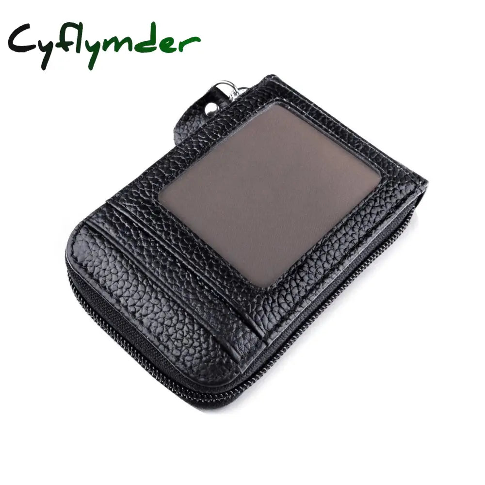 Cyflymder Men’s Wallet Genuine Pu Leather Credit Card Holder Rfid Blocking Zipper Pocket Men Bag