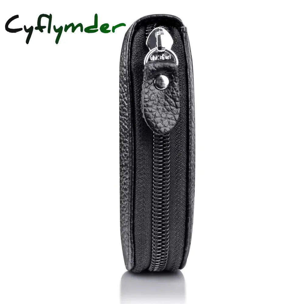 Cyflymder Men’s Wallet Genuine Pu Leather Credit Card Holder Rfid Blocking Zipper Pocket Men Bag